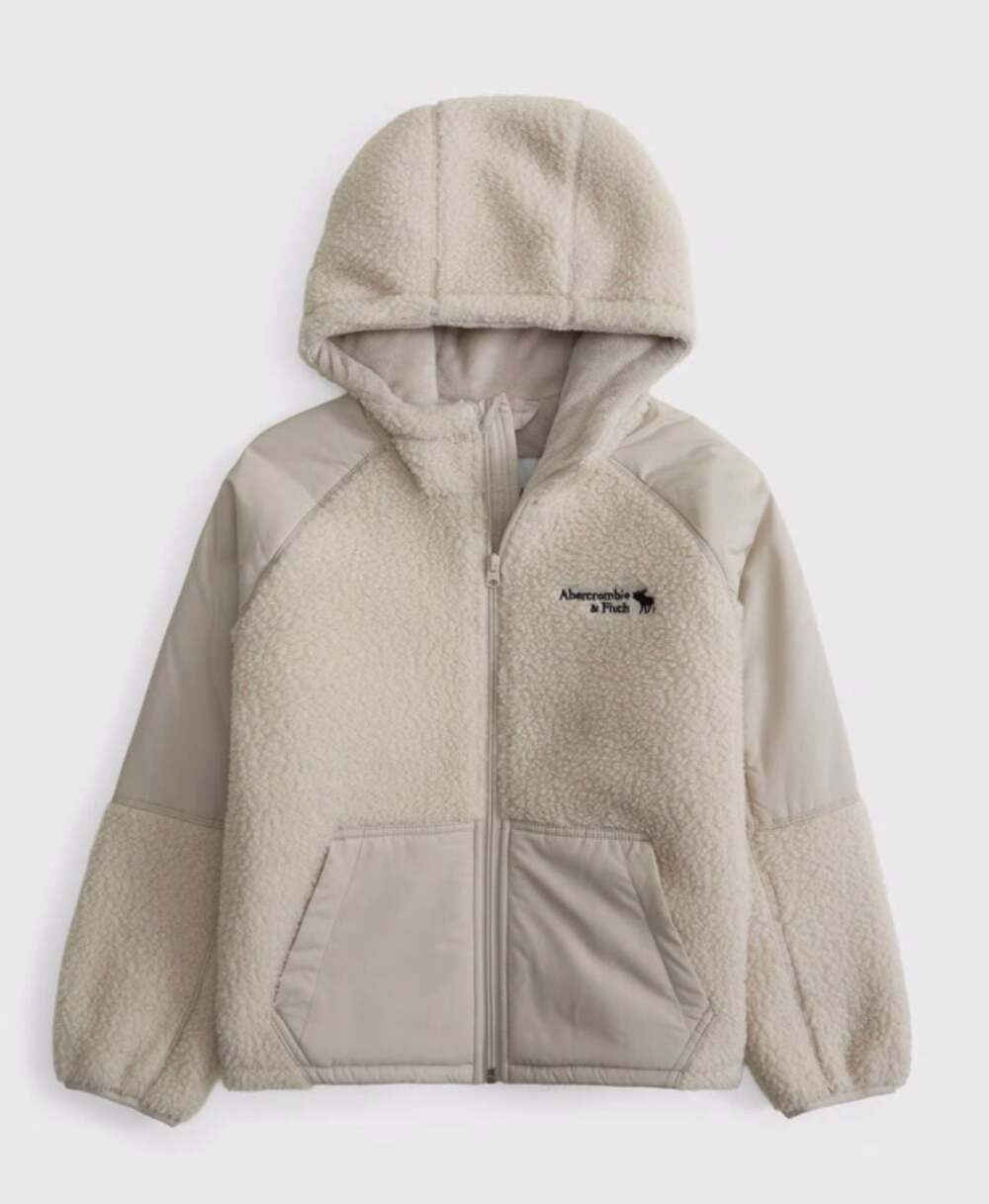 abercrombie kids Full Zip Sherpa-Lined Nylon Jacket Cream Size 15/16